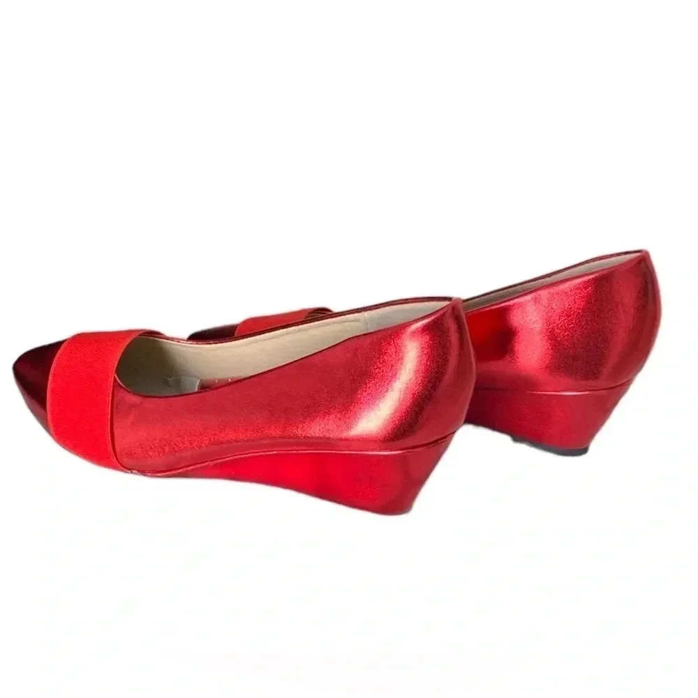 ANGEL STEPS | Metallic Red Dressy Pointed Slip-on Comfortable Wedge Size 6 - Picture 3 of 7